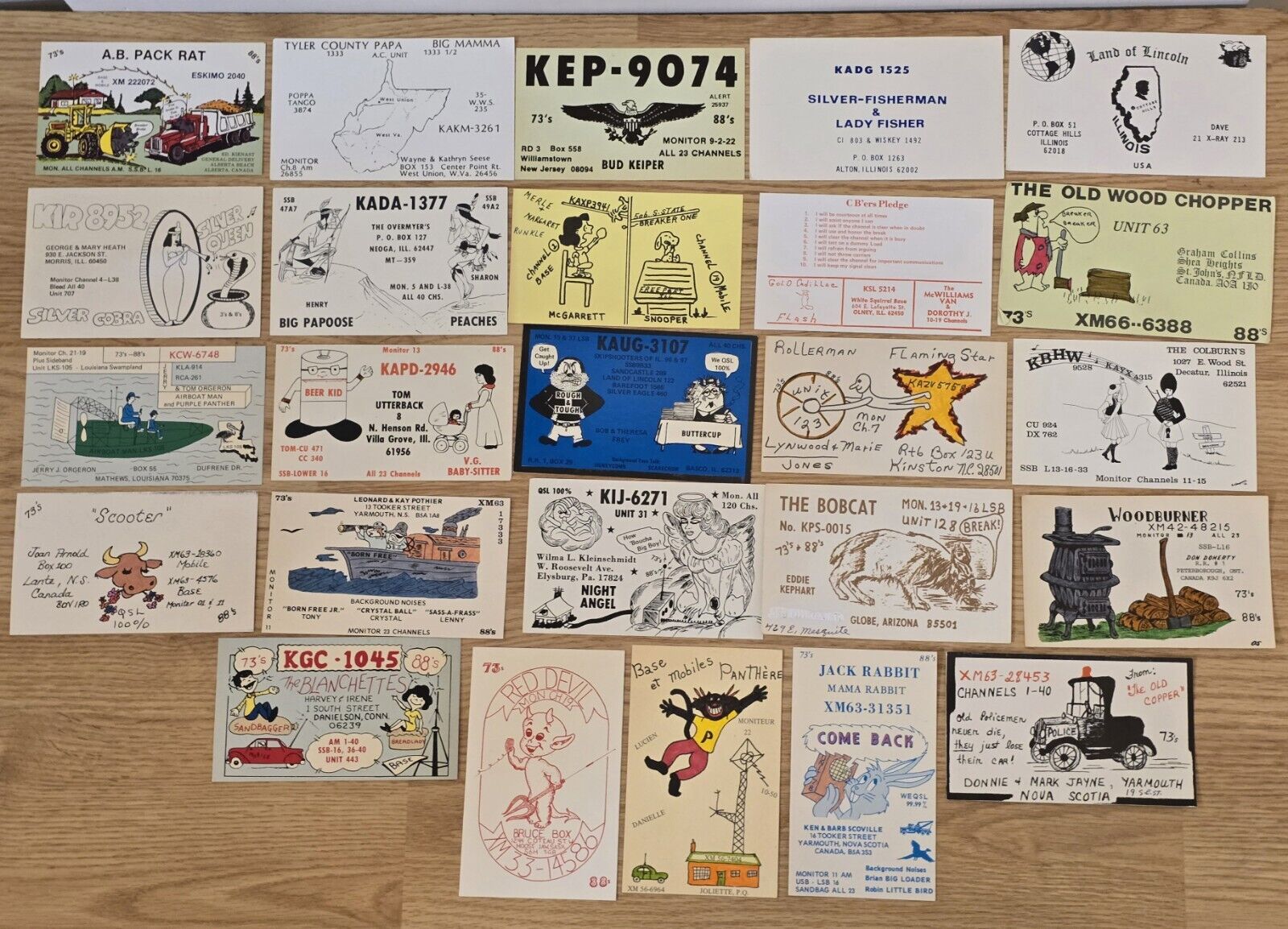 (50) Card Lot Vtg CB Base Radio Ham Amateur QSL QSO Art Cards 1970s Postcards