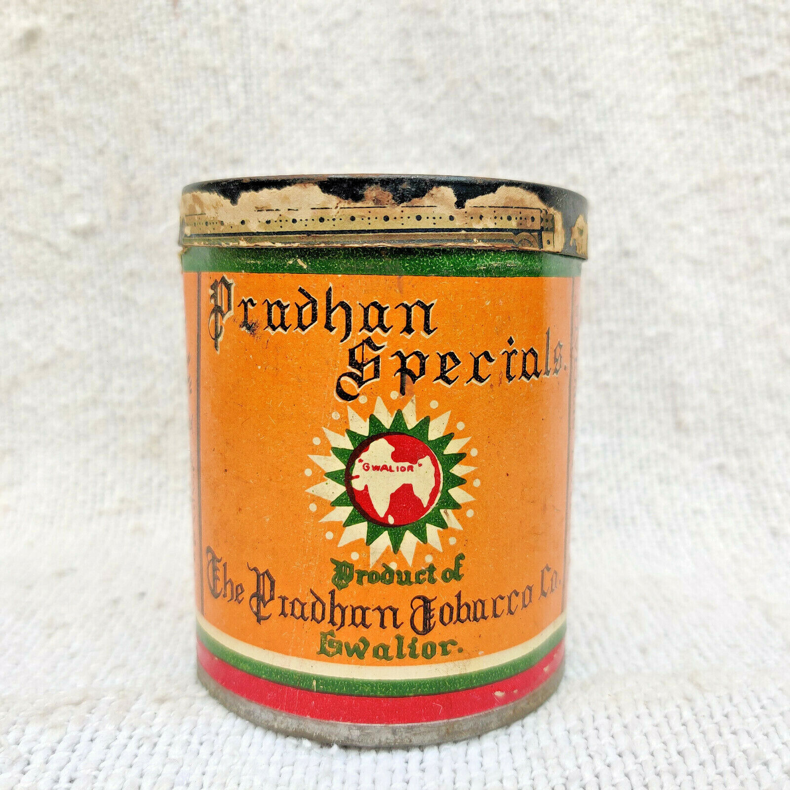 1930s Vintage Rare Pradhan Tobacco Co Cigarette Advertising Tin Box Round CG16