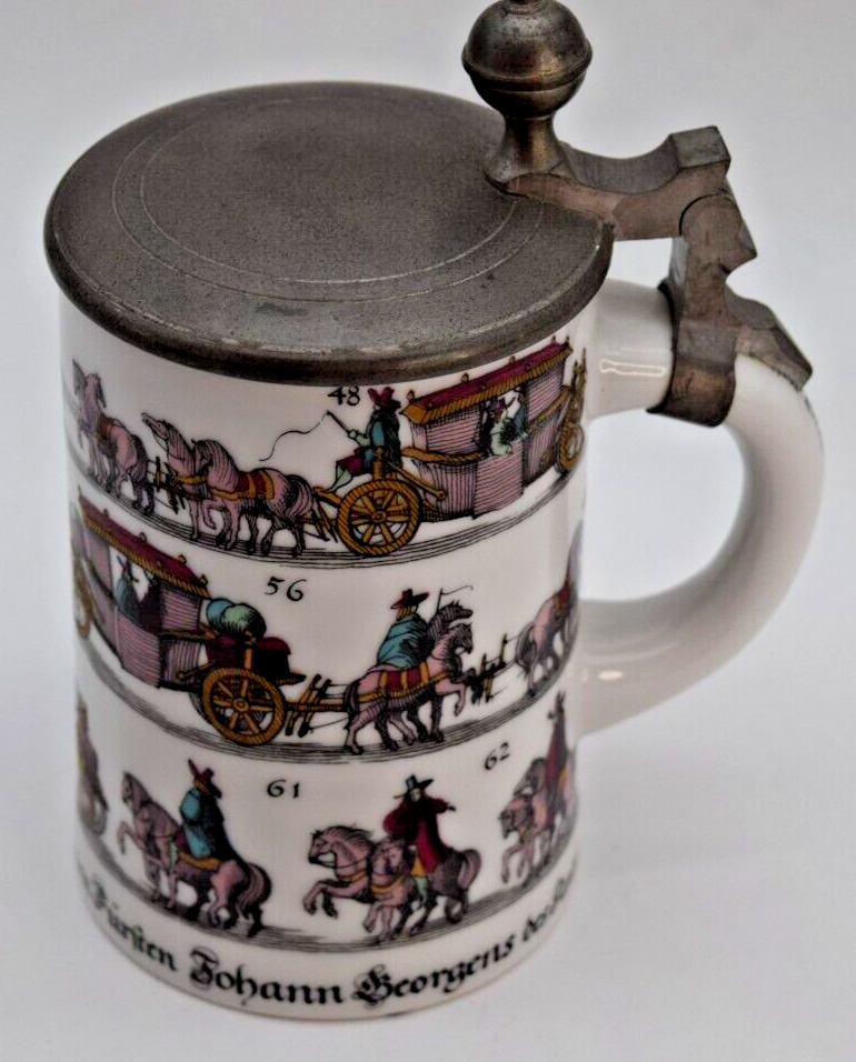 Vintage L. Mory Munchen German Porcelain Beer Stein with Pewter Lid