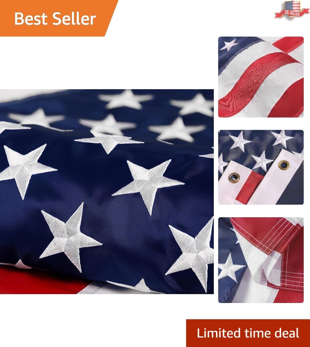Durable Nylon American Flag 6x10 ft - UV Protected, Brass Grommets, Sewn Stripes