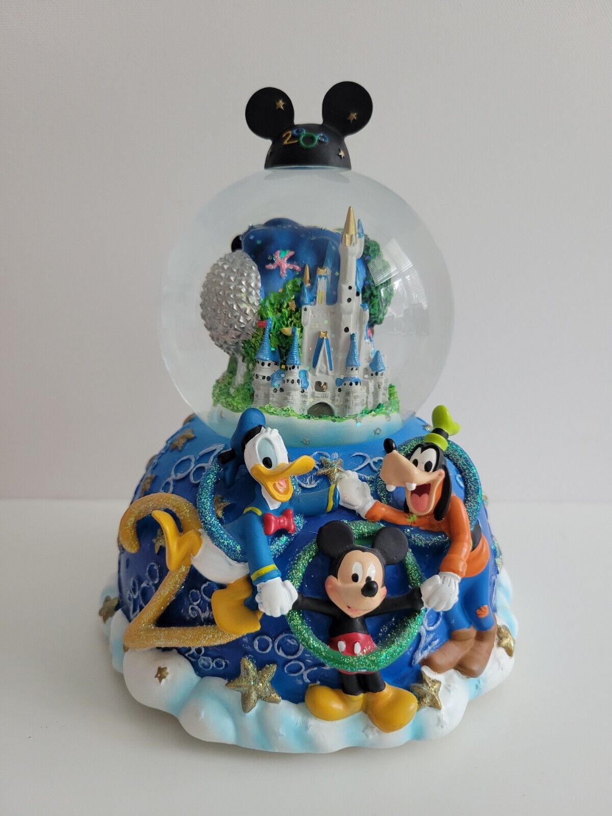 Disney Parks World Celebrate the Future Musical Snow Globe 2000 Mickey Topper