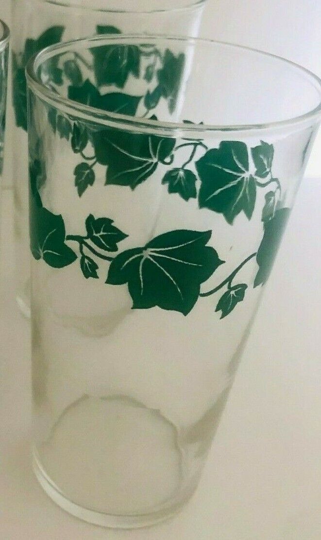 Vtg FEDERAL Clear Green IVY JUICE GLASSES Shield Logo Water Glass