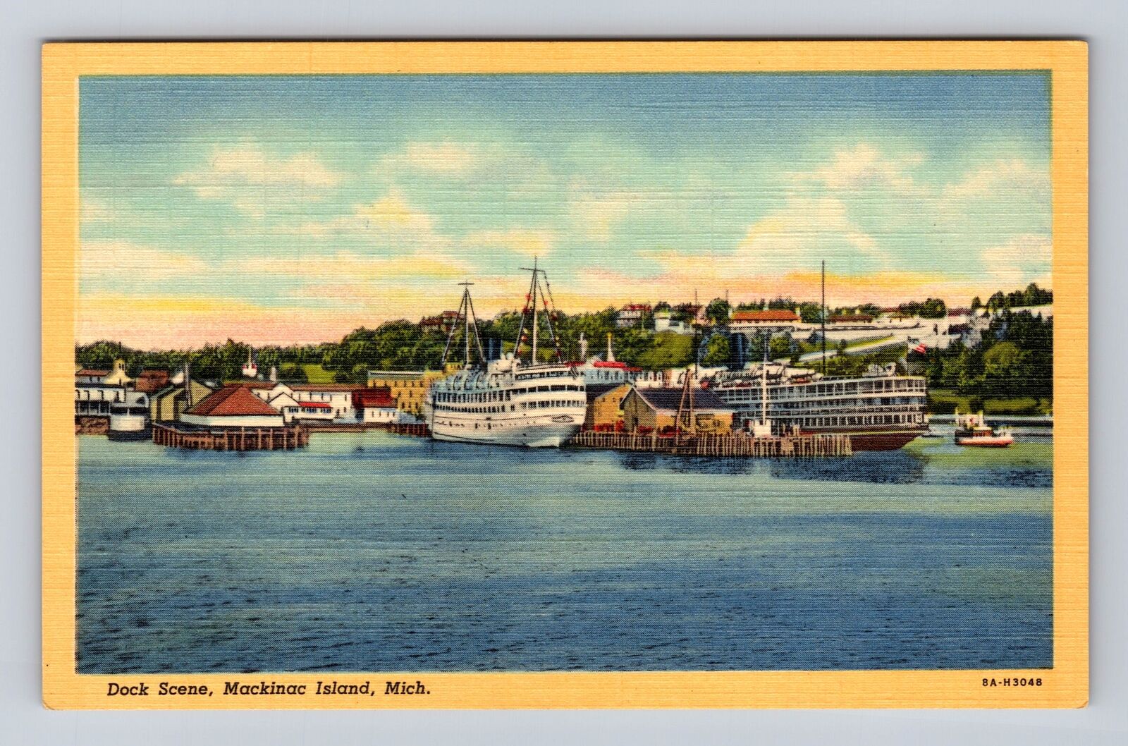 Mackinac Island MI-Michigan, Mackinac Island Docks, Antique Vintage Postcard