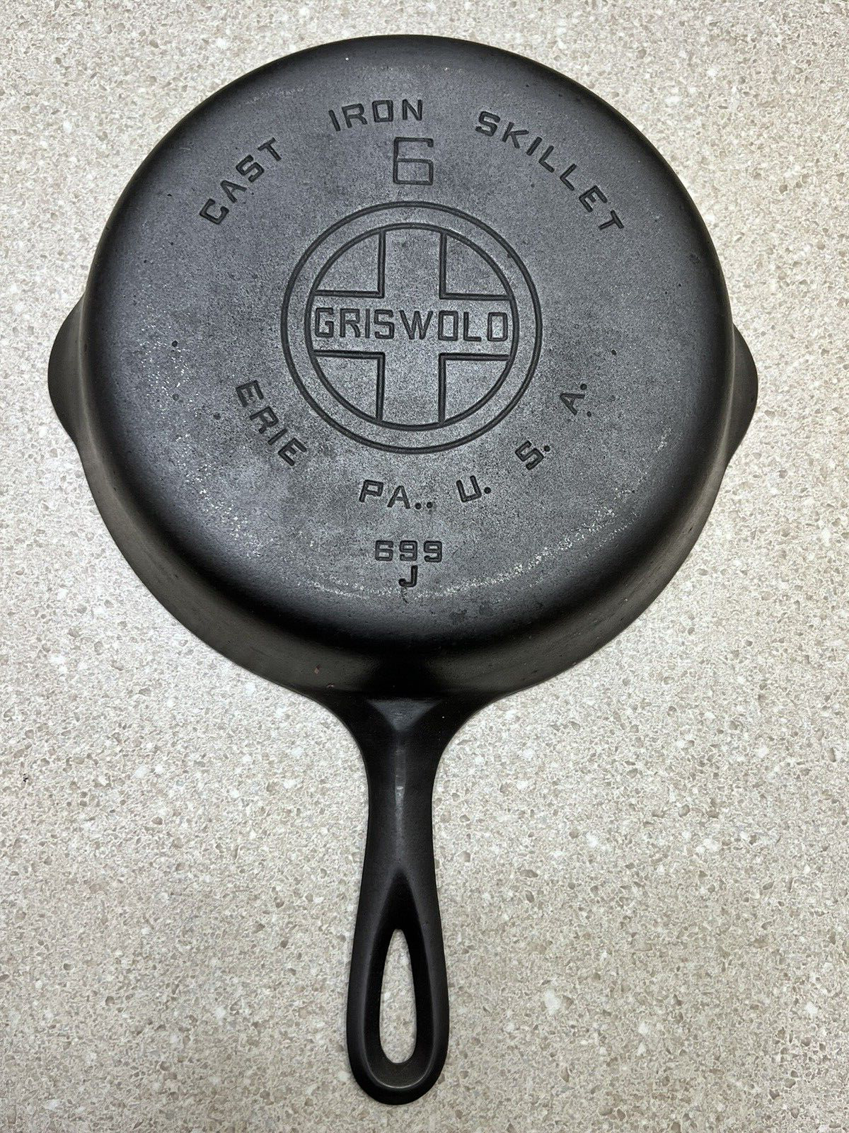Vintage #6 Griswold 699 J Large Block Logo Cast Iron Skillet Restored Sits Flat