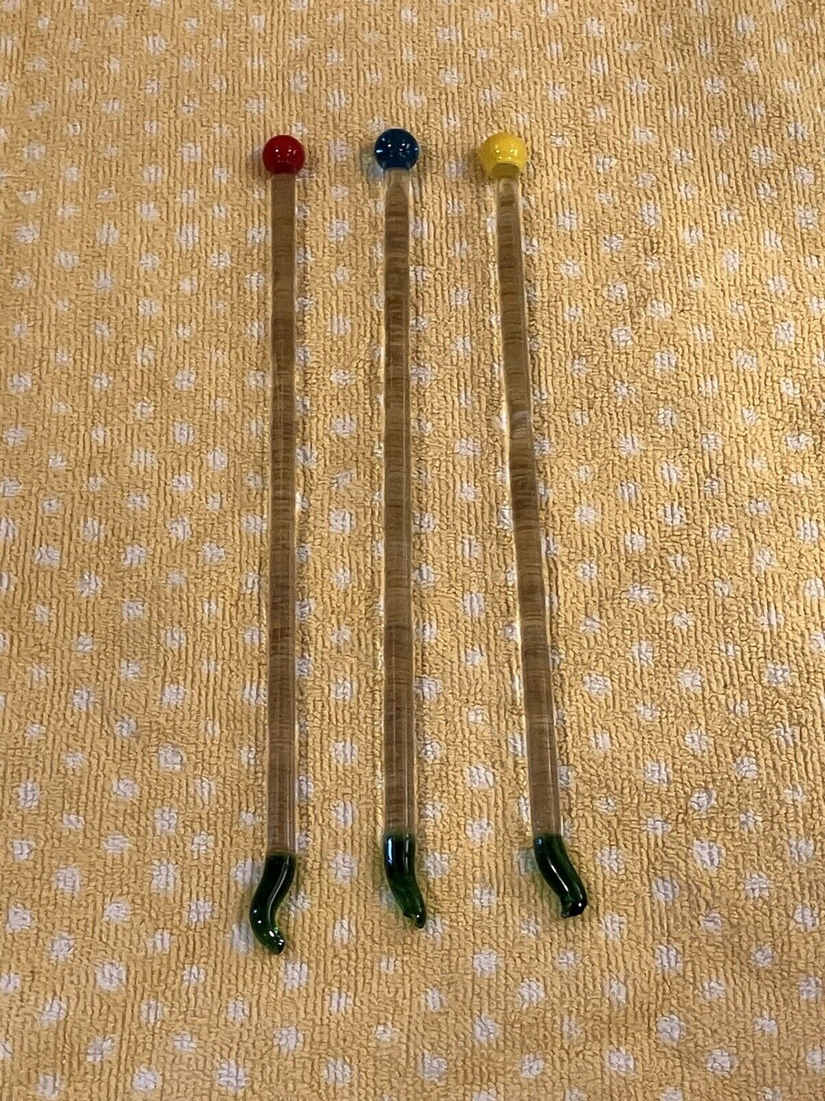 Vintage Green , Blue And Red Glass Stirrers 
