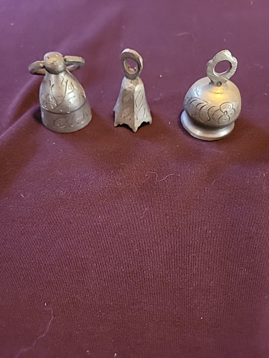 Vintage lot of 3 solid brass Bells. Inch  and a 1/2 tall.