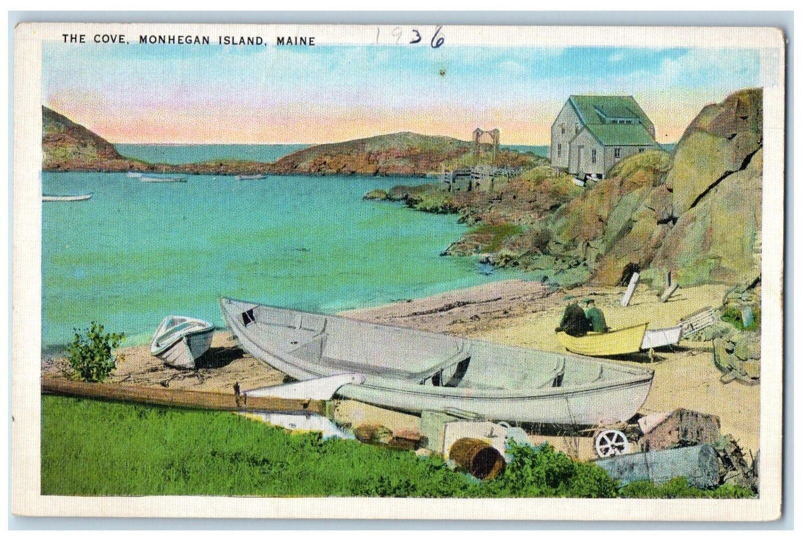 c1930's View Of The Cove Boats Monhegan Island Maine ME Vintage Postcard