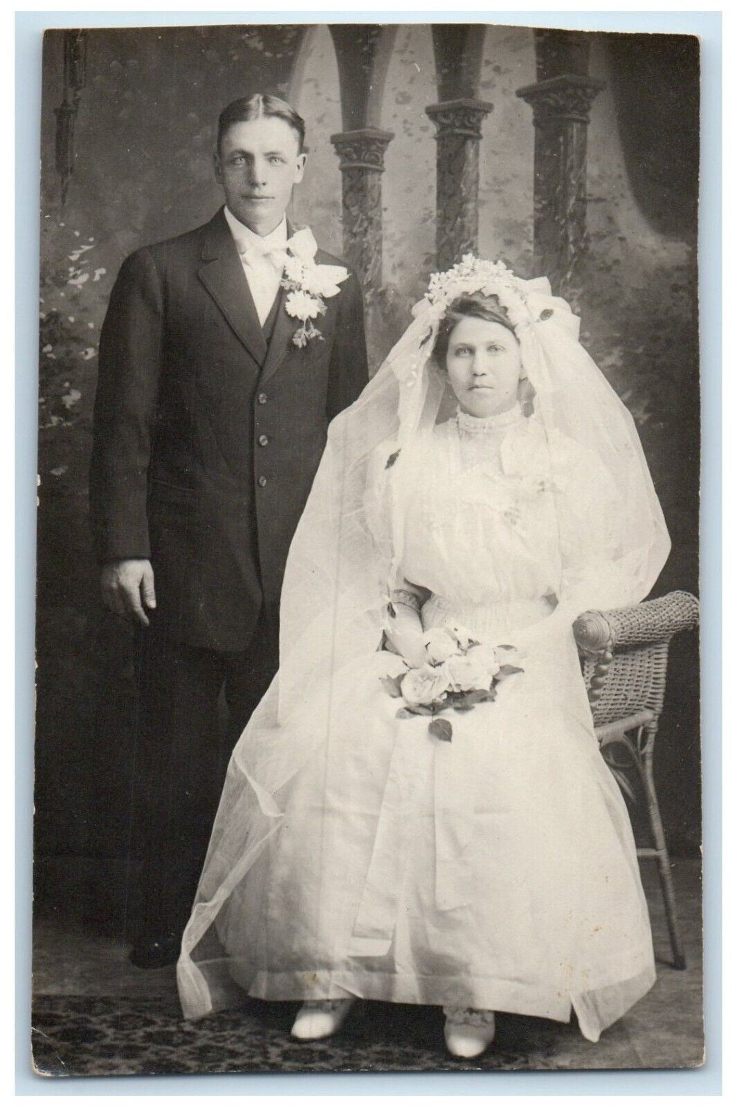 c1910's Wedding Bride Groom Ole Sorbo Northwood Iowa IA RPPC Photo Postcard