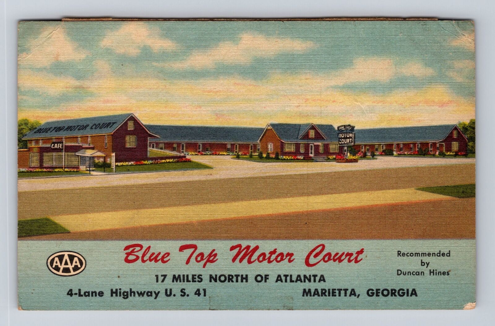 Marietta GA-Georgia, Blue Top Motor Court, Advertising, Vintage Postcard