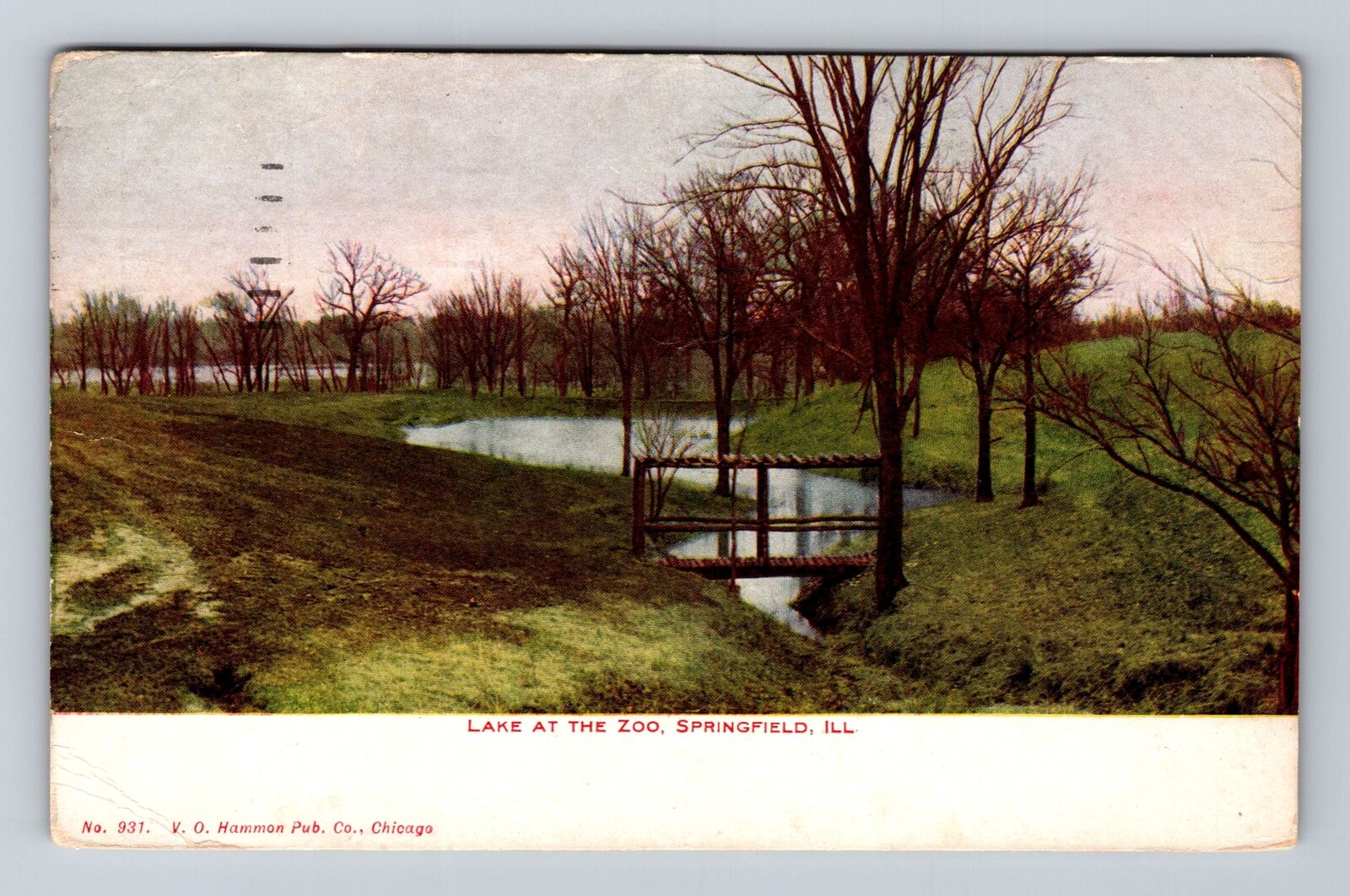 Springfield IL-Illinois, Scenic Lake at the Zoo, Antique Vintage Postcard