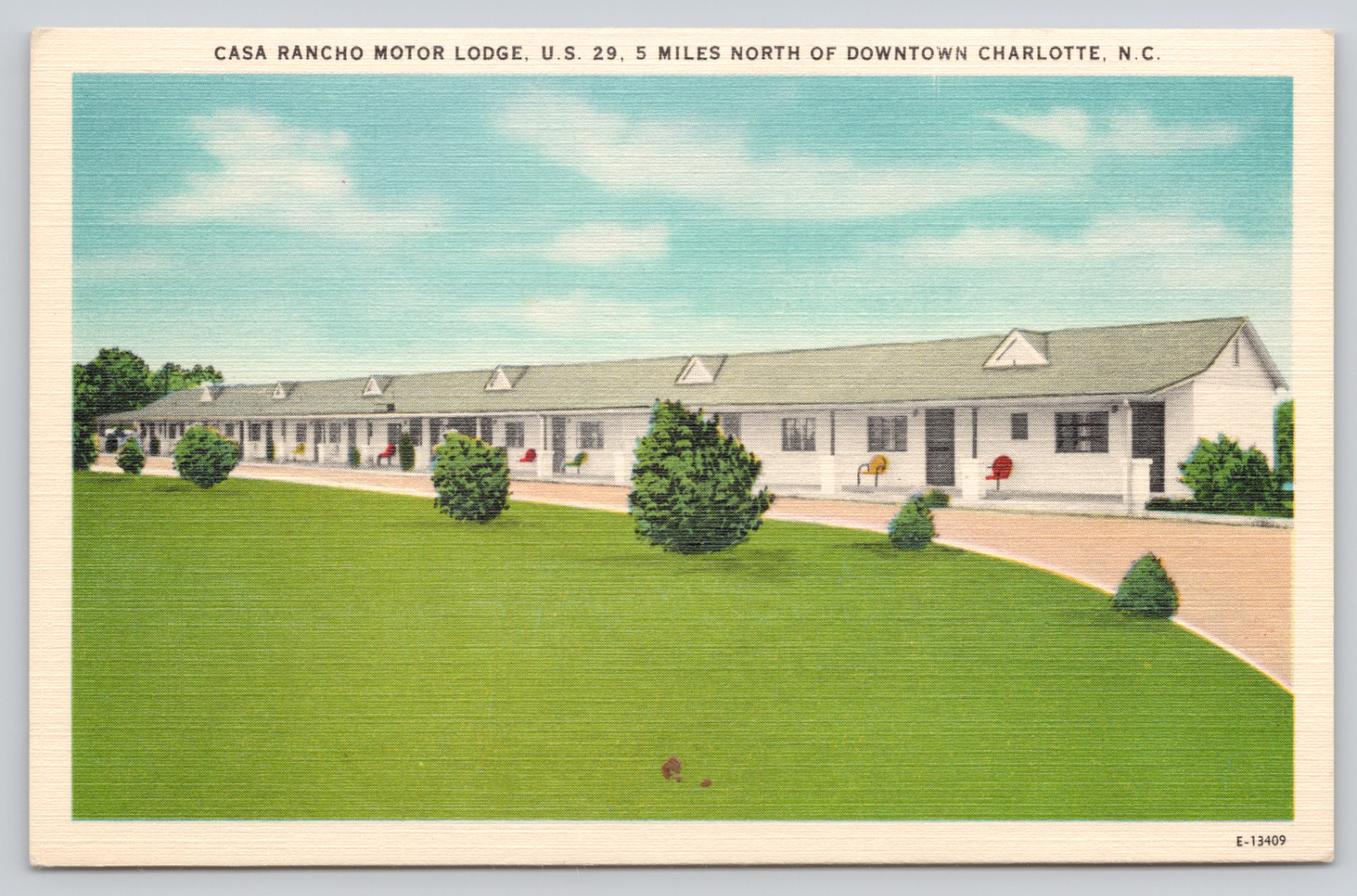 Postcard Charlotte, South Carolina, Casa Rancho Motor Lodge, Linen A1039