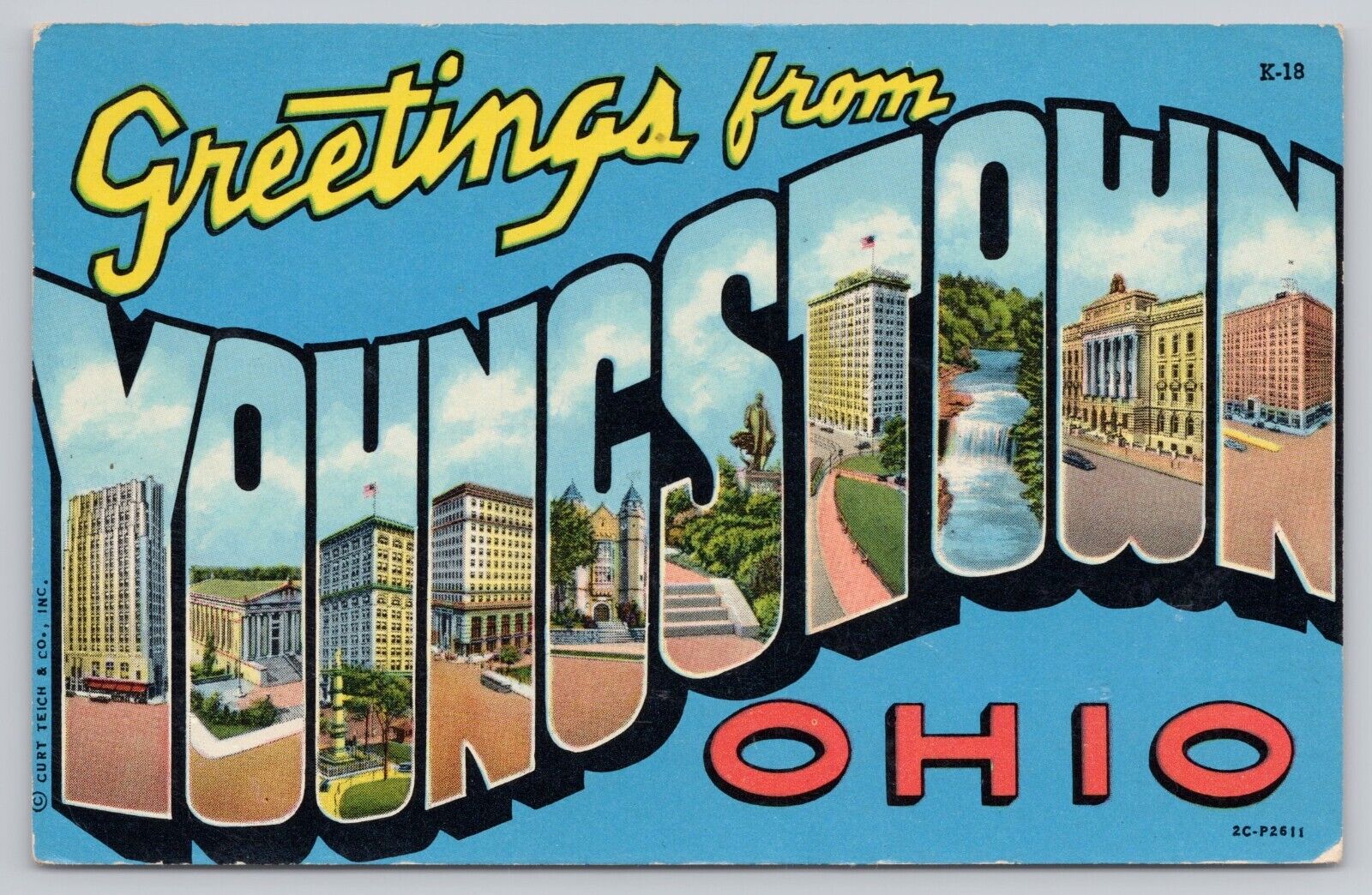 Youngstown Ohio, Large Letter Greetings, Vintage Postcard