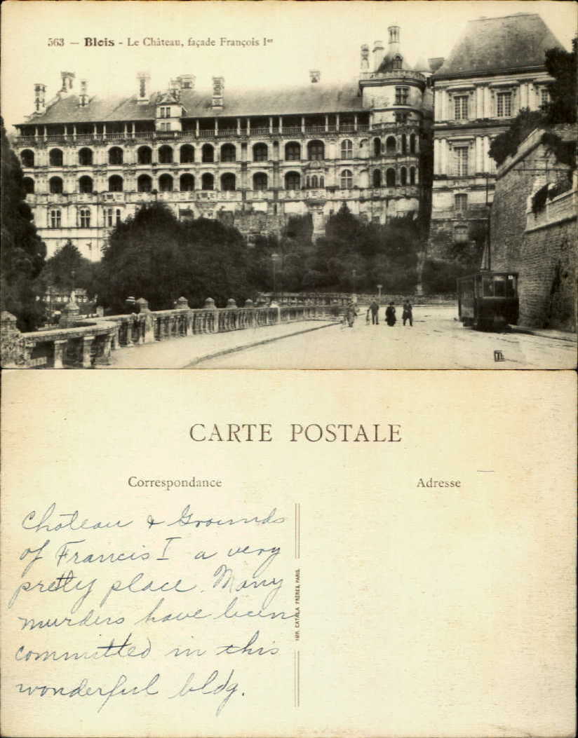 Blois Loir et Cher Le Chateau facade Francois I trolley ~ vintage postcard