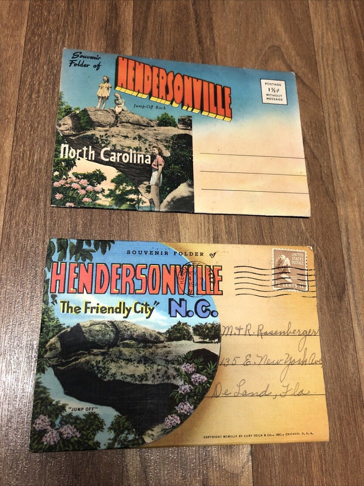 Vintage LOT of 2 Hendersonville NC Souvenir Folders/Postcards Color Foldout 40s
