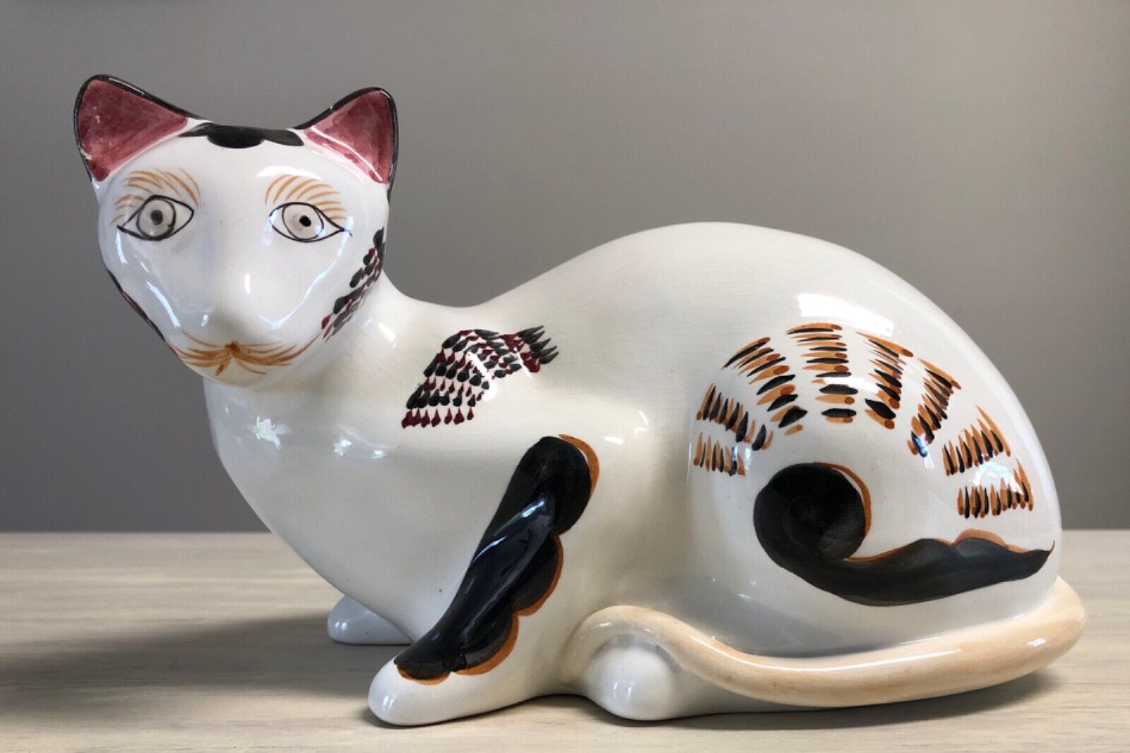 Portuguese Ceramic Folk Art Cat Statue Artist Signed Vintage 1968