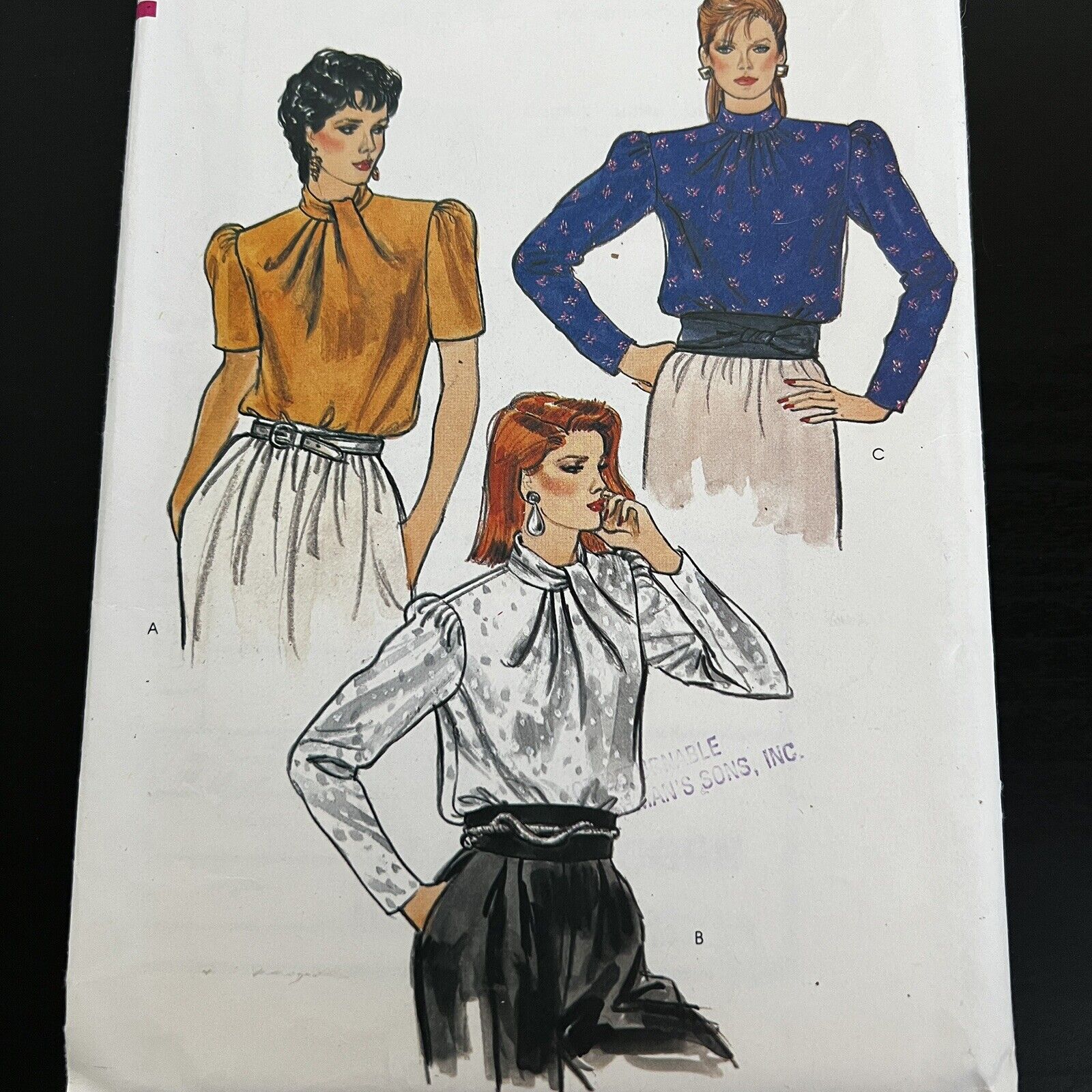 vintage 1980s Vogue 8500 Looped Collar Loose Fit Blouse Sewing Pattern 14 CUT