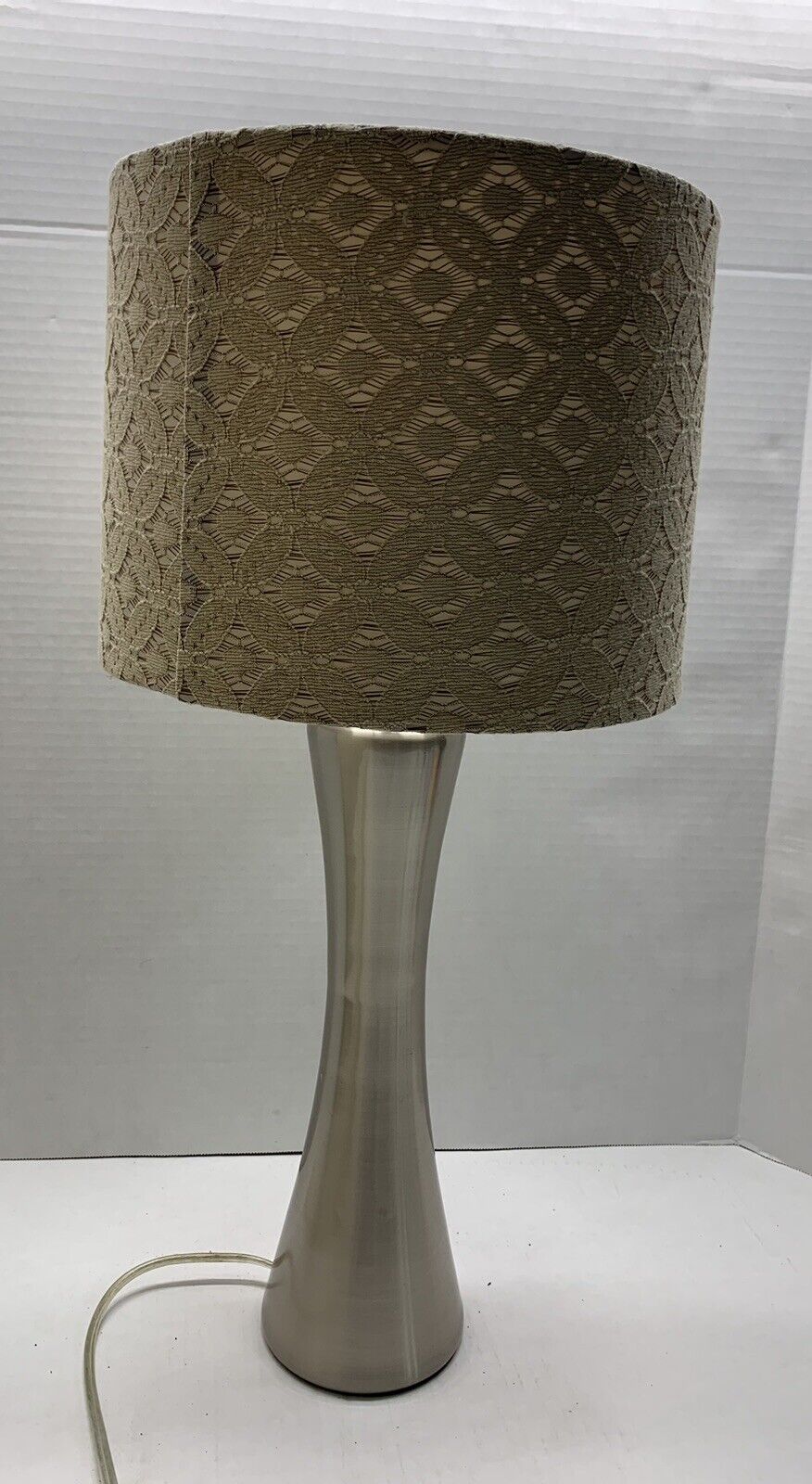 LOOK VINTAGE Art Deco Retro MCM Stainless Lamp W/Shade - GORGEOUS