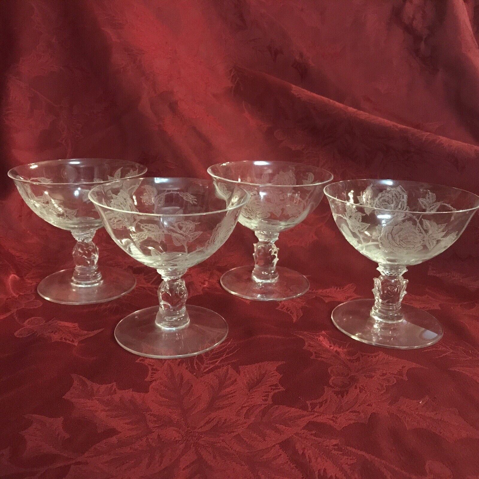 Heisey Rose Etched Elegant Glass Sherberts Set of 4