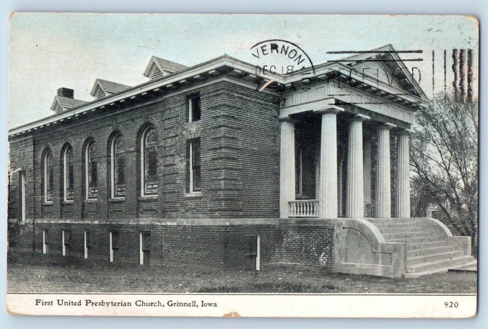 Grinnell Iowa IA Postcard View Of First United Presbyterian Church 1912 Antique