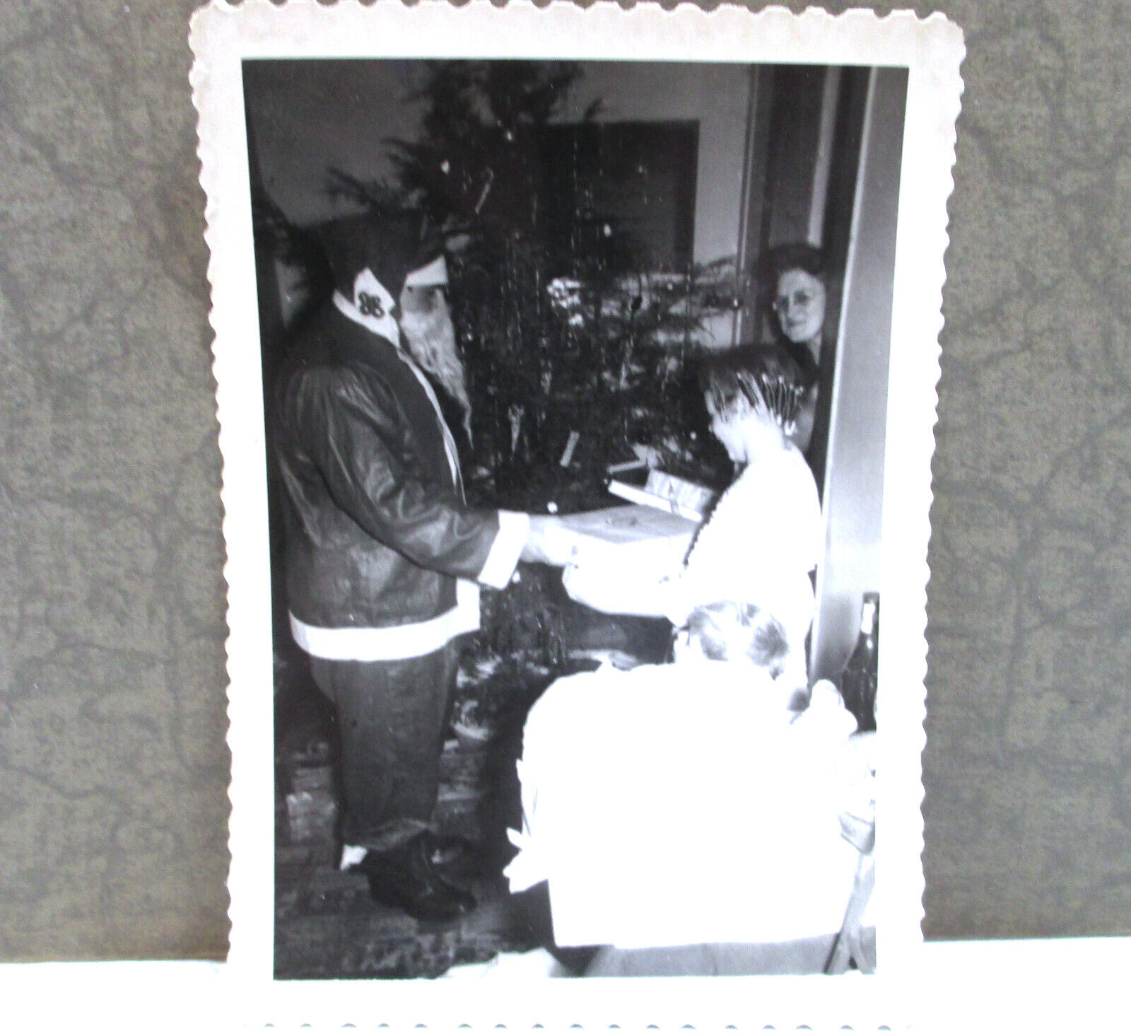 Vintage 1949 Photo Christmas Morning Santa Claus Children Mom Tree Presents B&W