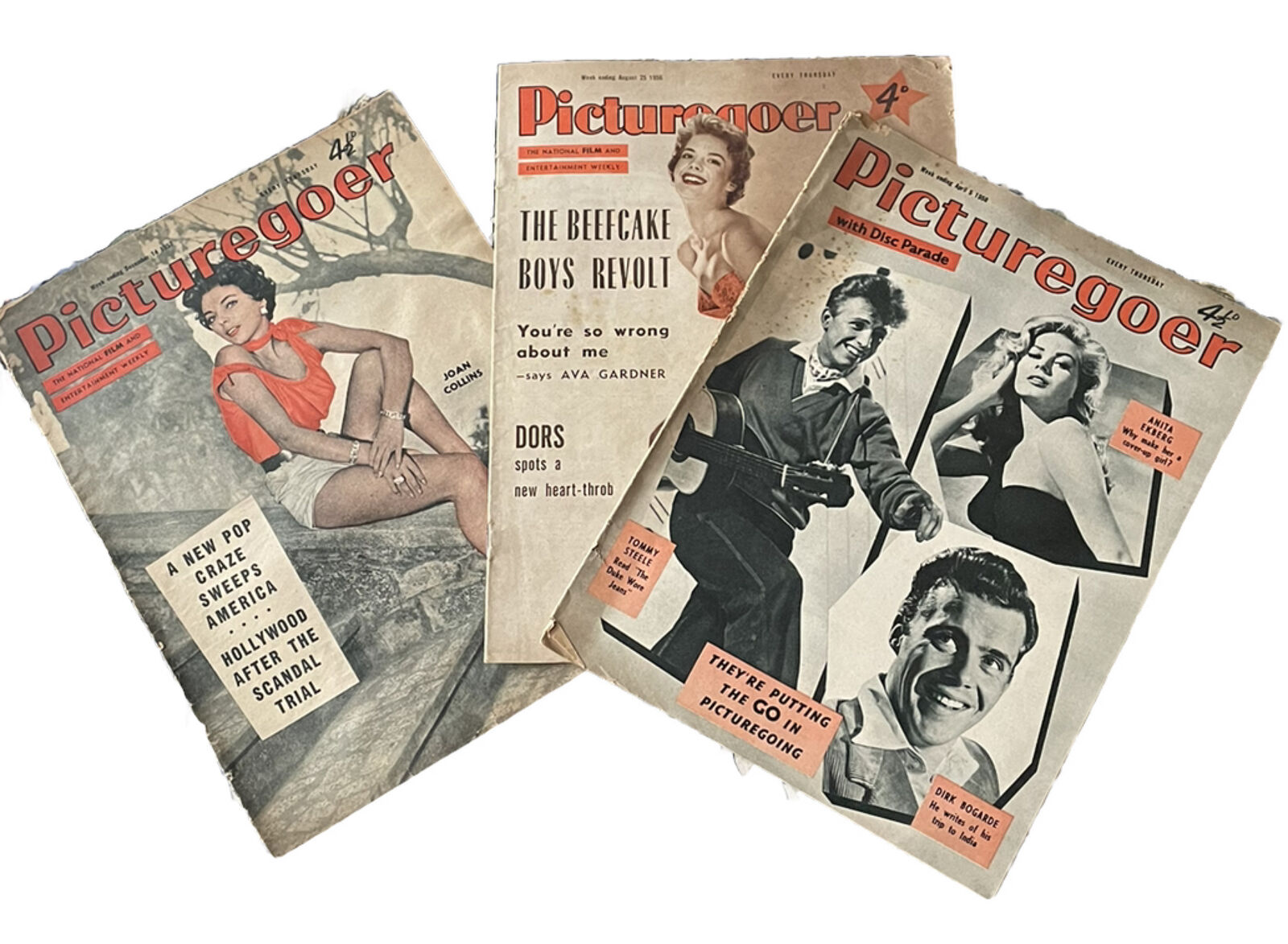 Picturegoer Magazines x 3, 1956-58, Joan Collins, Natalie Wood, Tommy Steele