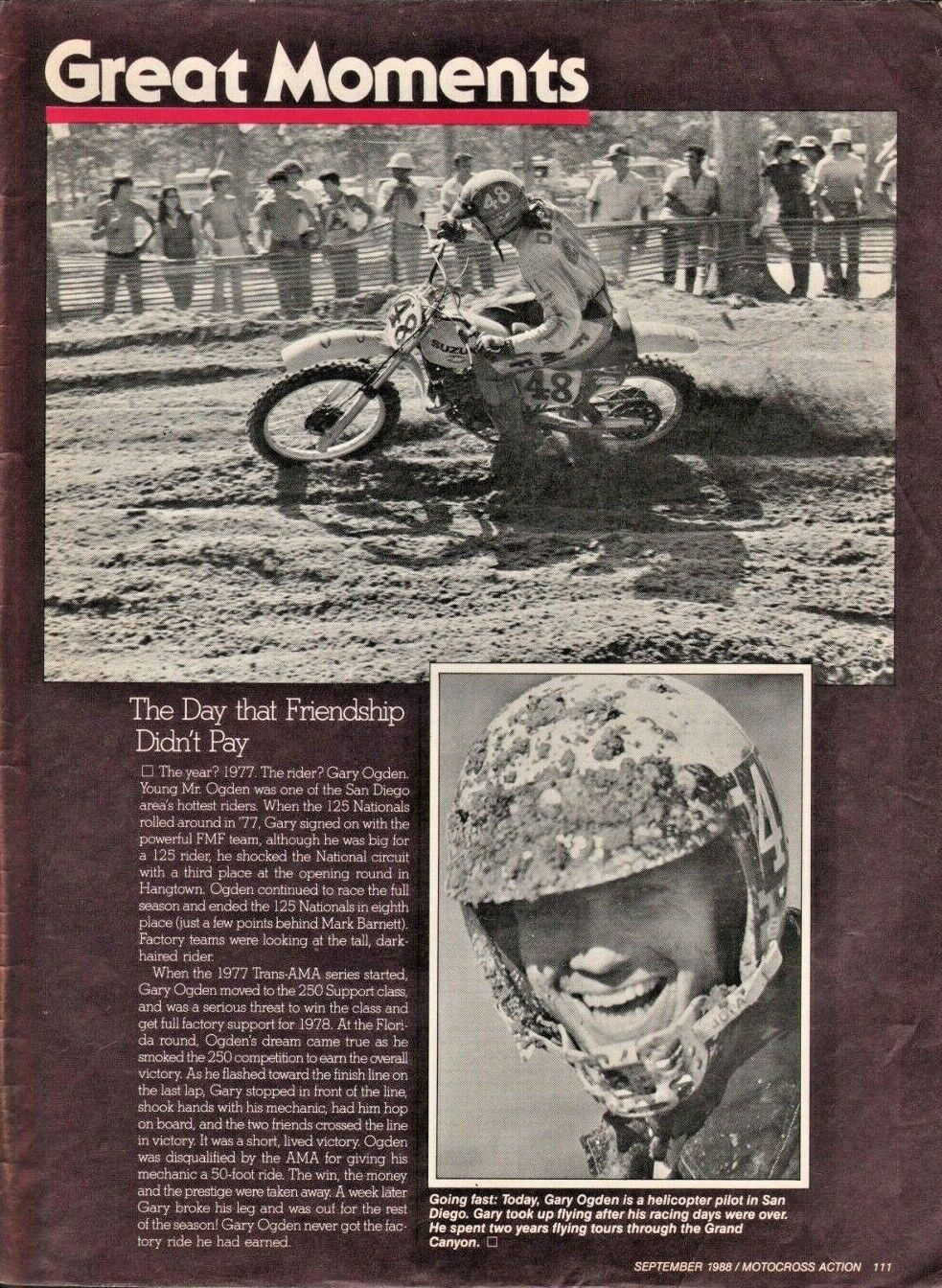 1988 Gary Ogden - Great Moments - 1-Page Vintage Motocross Motorcycle Article