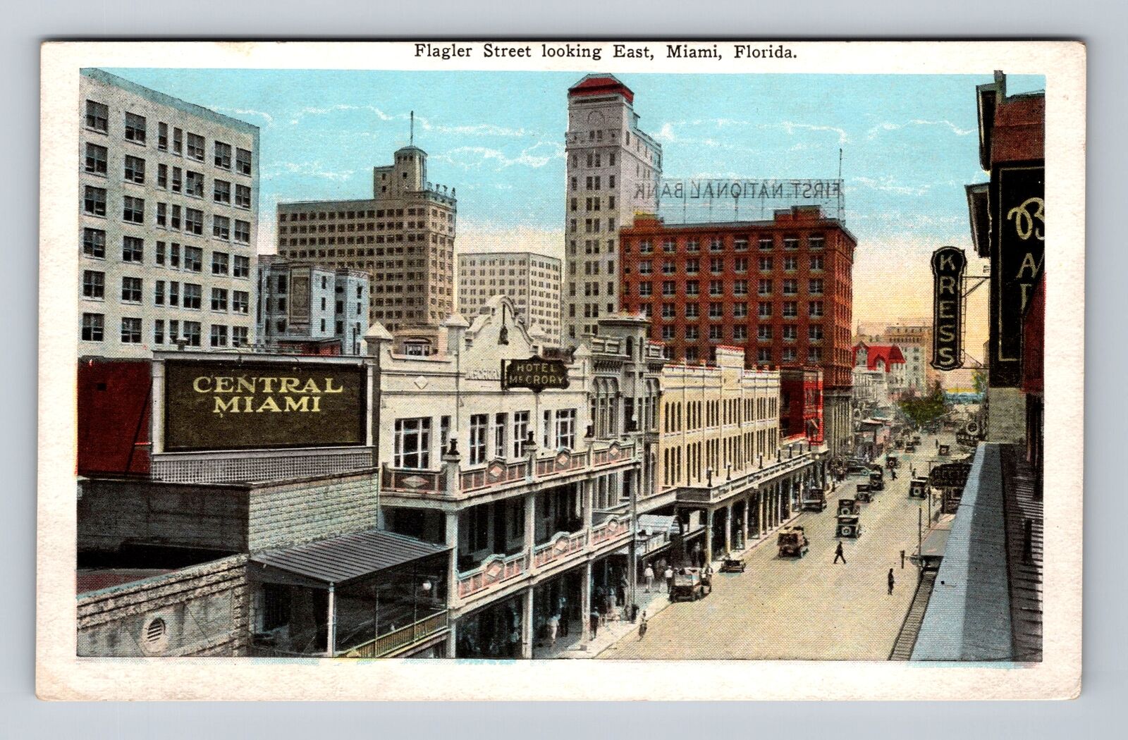 Miami FL-Florida, Flagler Street Looking East, Antique Vintage Postcard