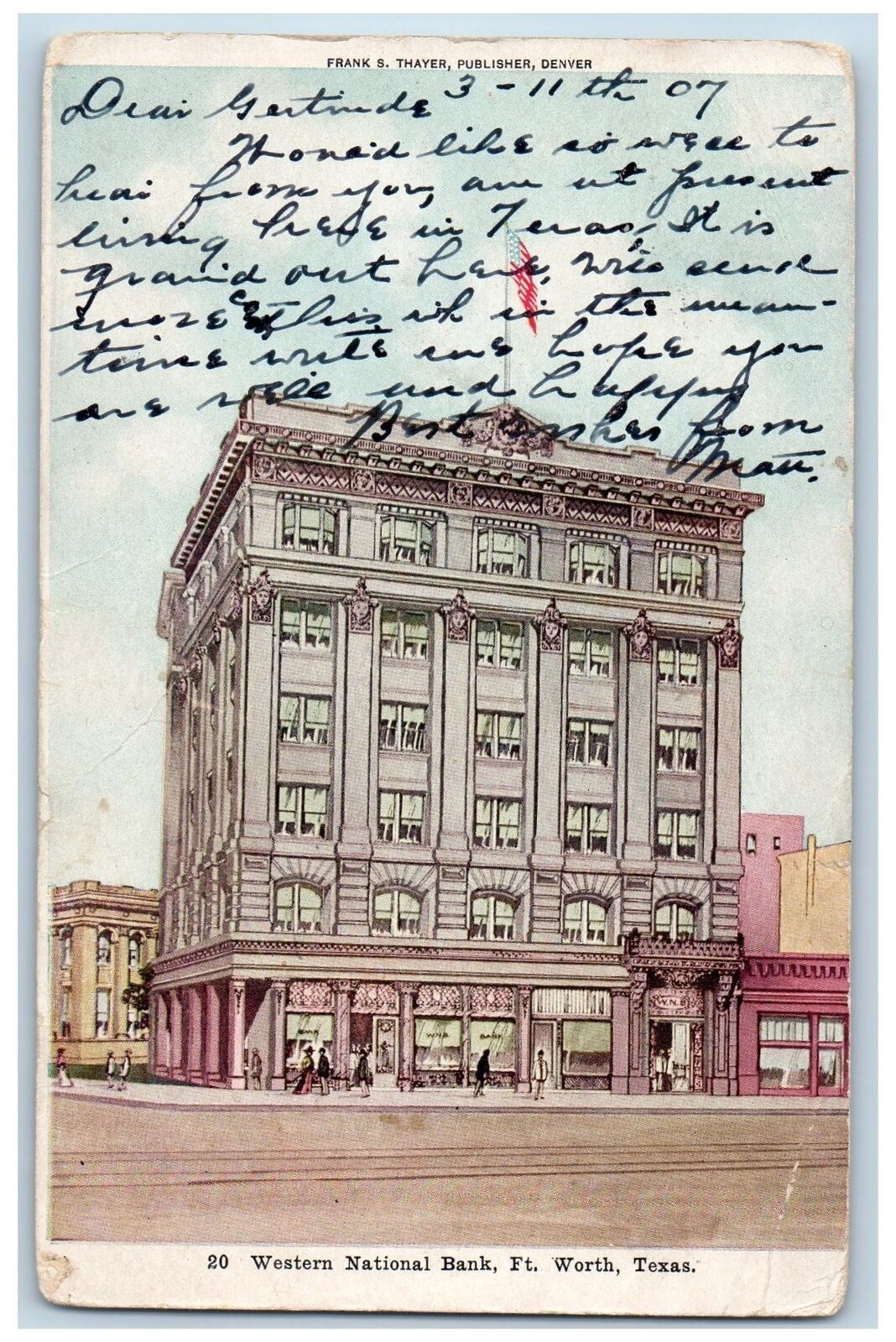 1907 Western National Bank Building Railway Entrance Forth Worth Texas Postcard