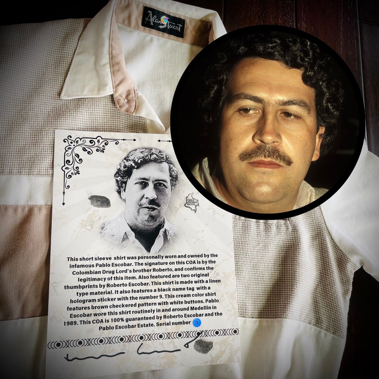 ⭐️ Pablo Escobar Personal Worn Shirt Celebrity Collectible Memorabilia Signature