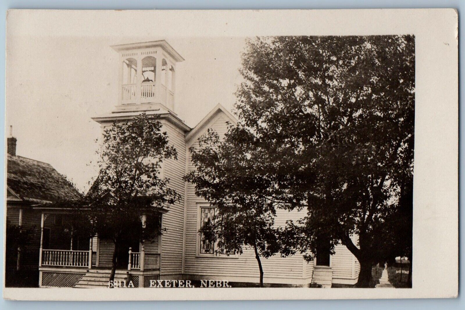Exeter Nebraska NE Postcard RPPC Photo Church And Trees 1912 Posted Antique