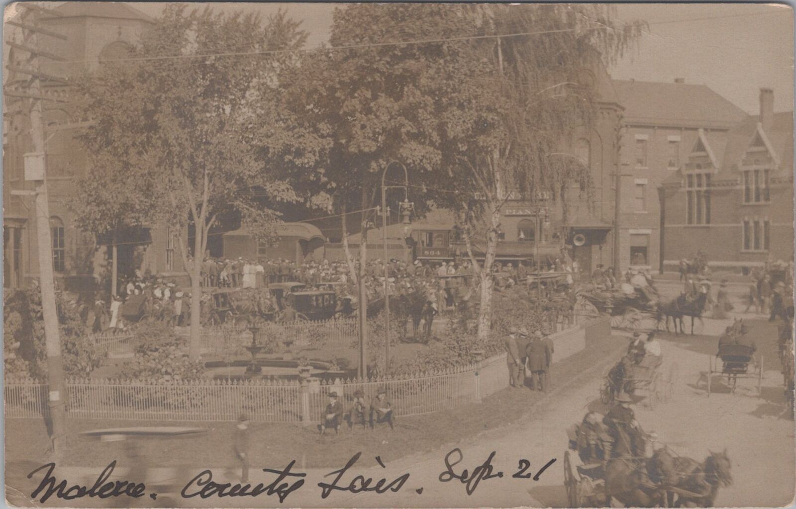 Malone New York County Fair Train Engine Crowd Gathering 1905 RPPC Postcard