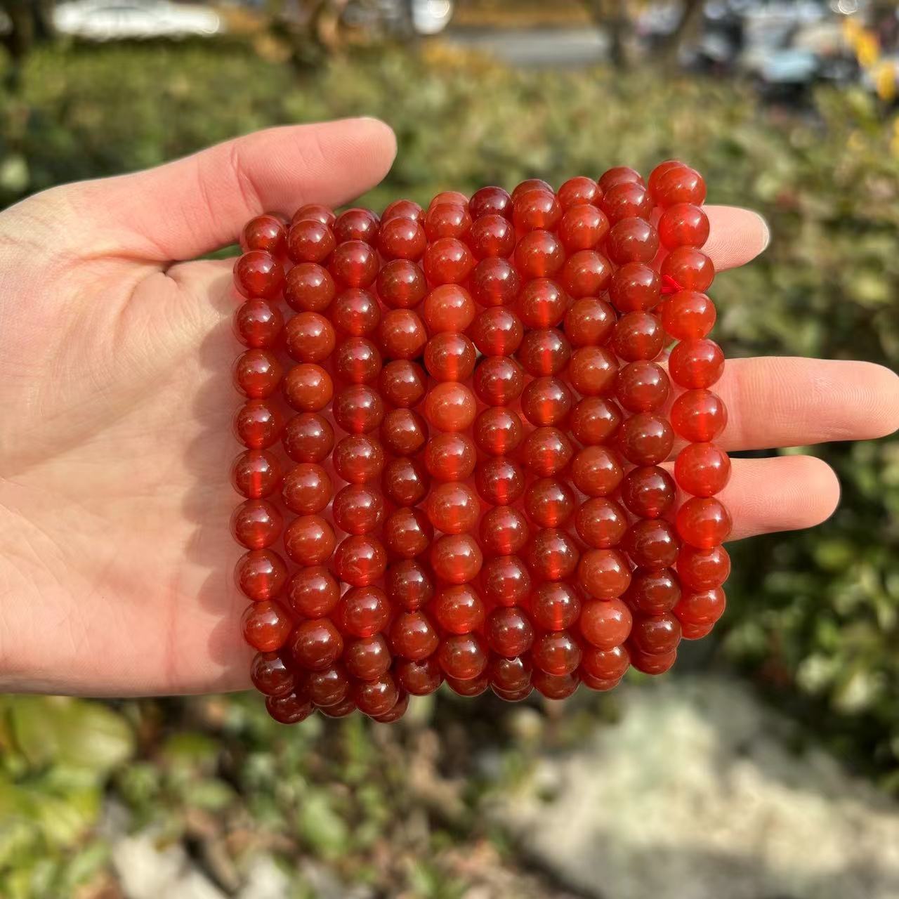 8MM Natural Carneline Bracelet Quartz Crystal Red Agate Round Beads Healing Gift
