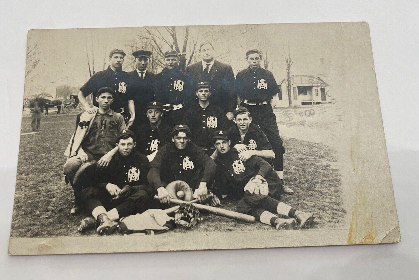 RPPC 1908 Unknown Baseball Team AHS Arlington Illinois Ellsworth Iowa Photo