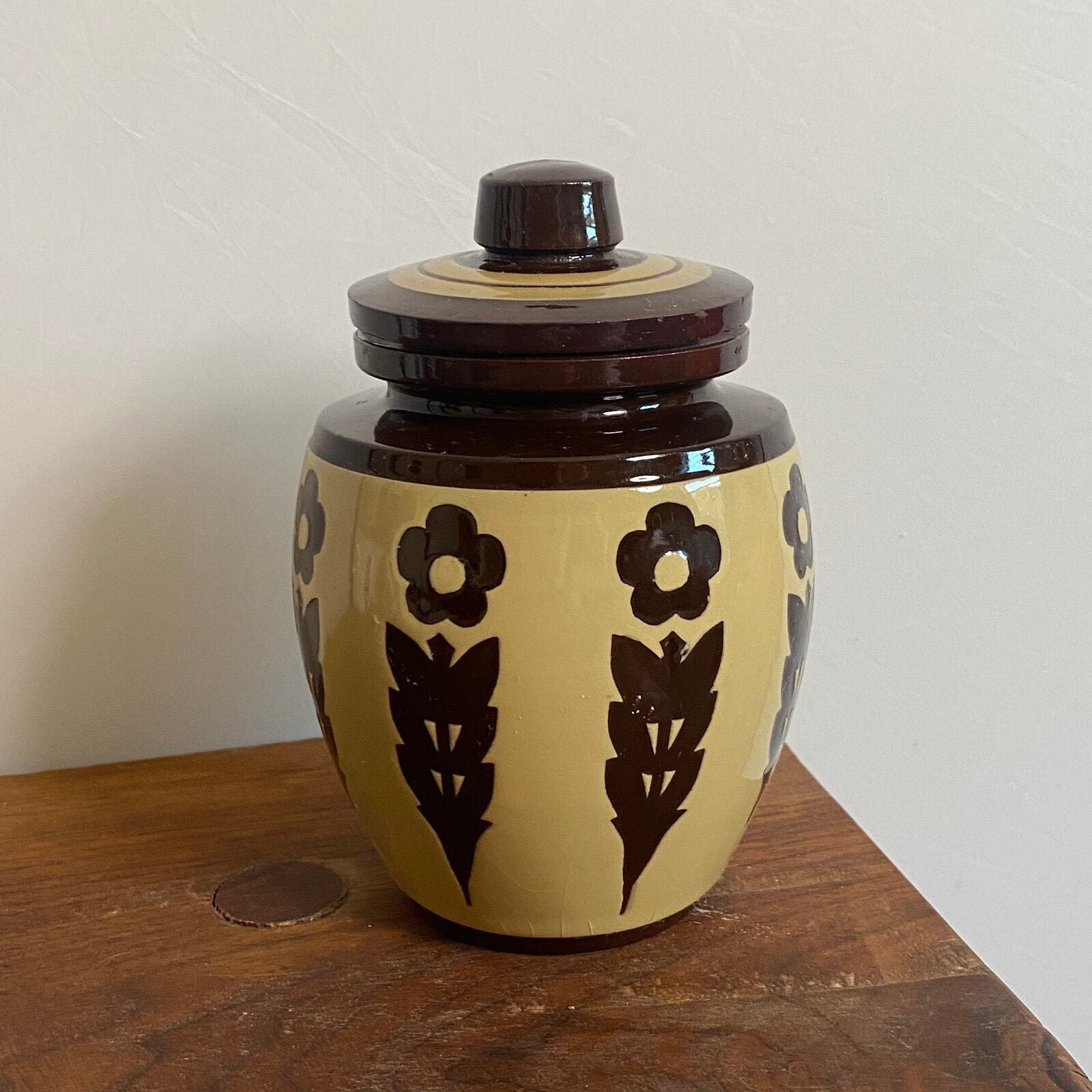 Vintage Mid Century Modern Small Pottery Canister Jar w/ Lid