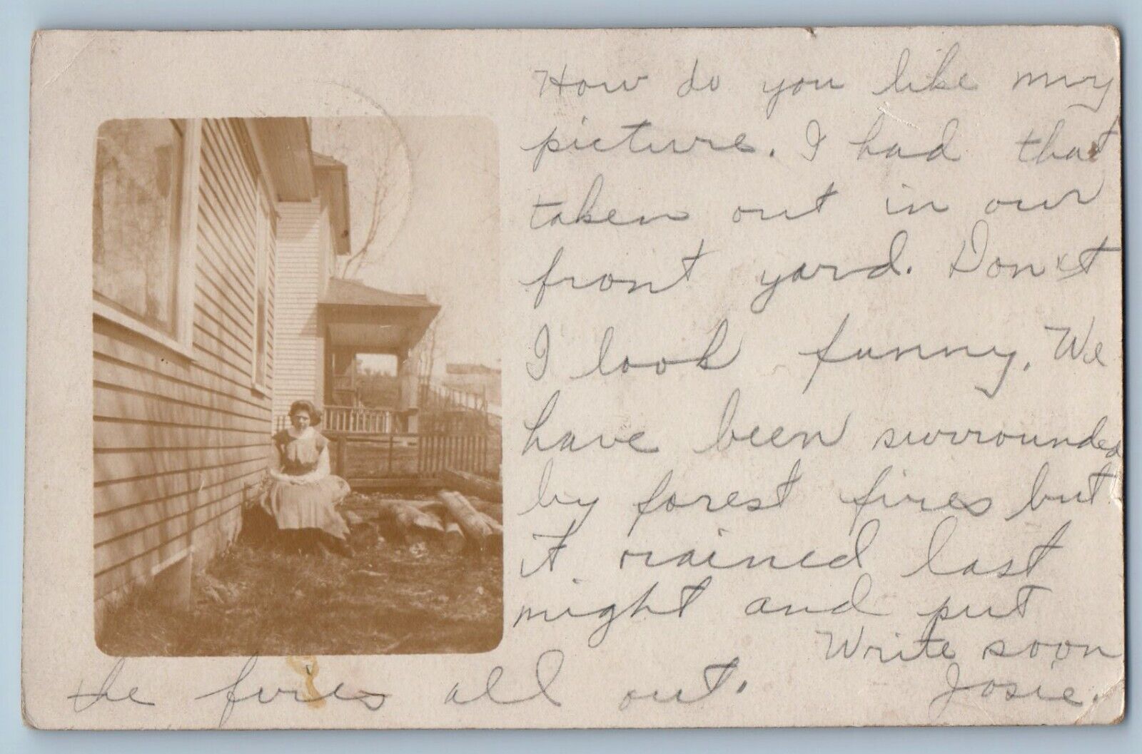 Cloquet Minnesota MN Postcard RPPC Photo Woman Sat On The Front Yard c1910's