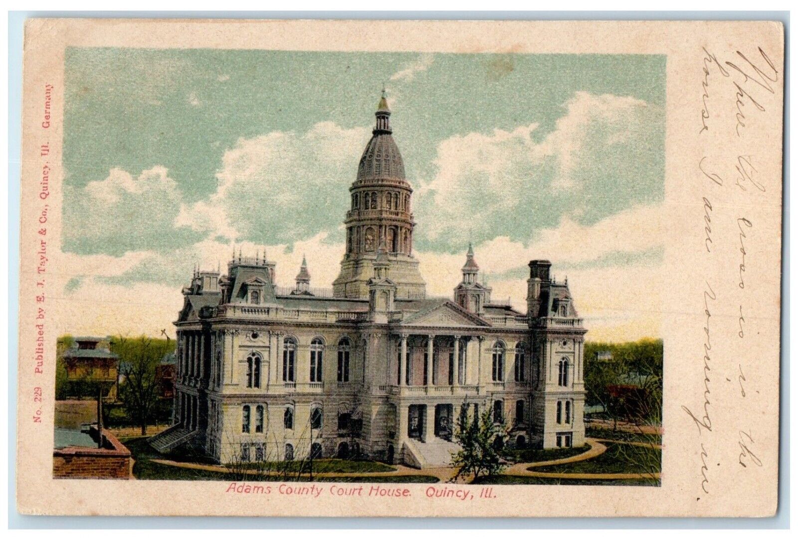 c1905 Adams County Court House Exterior View Building Quincy Illinois Postcard