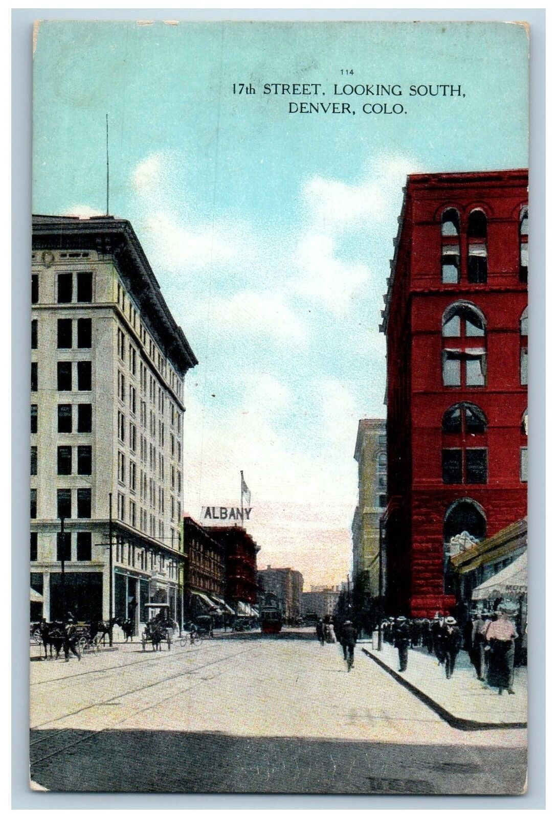 Denver Colorado CO Postcard 17th Street Looking South Business Section c1920's