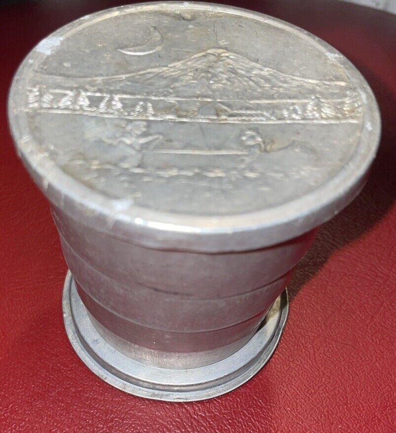 Vintage Boy Scout Collapsible Aluminum Drinking Cup Canoeing Camping Imprint