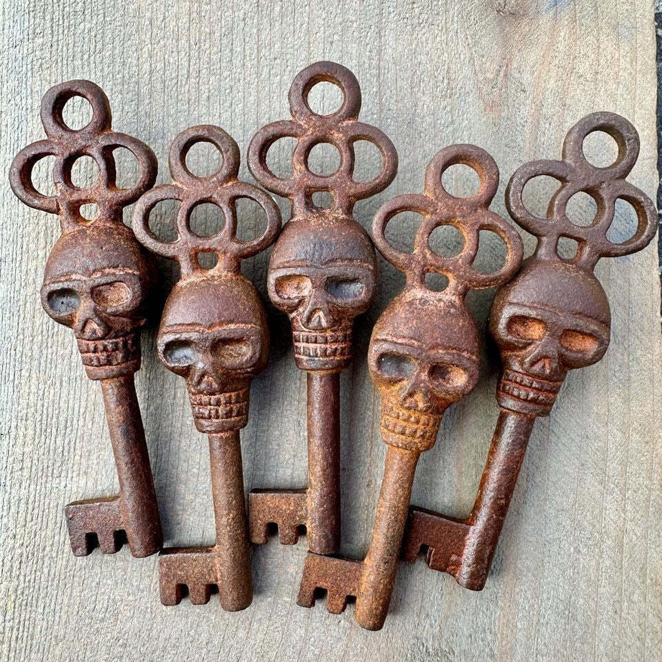 Skull Cast Iron Skeleton Keys With Antique Finish (Set of 5)