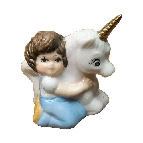 Vintage Boy Hugging Unicorn Figurine 3