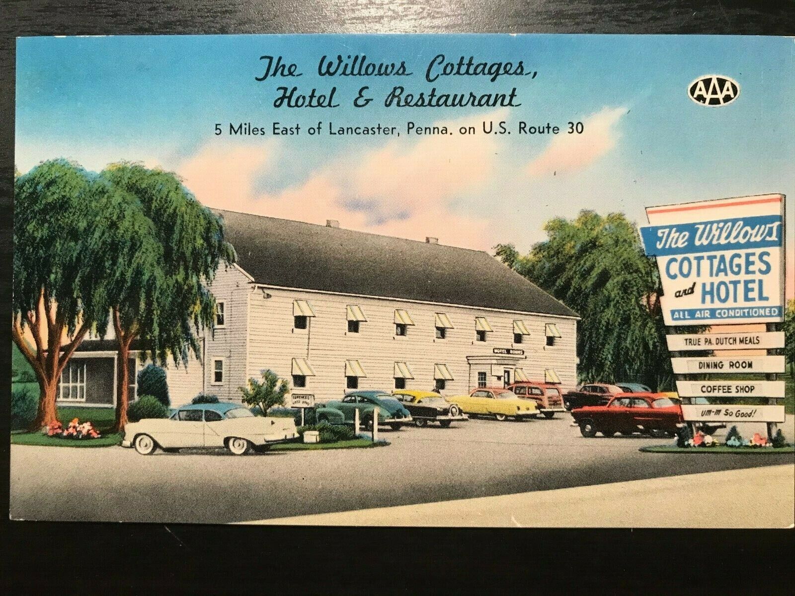 Vintage Postcard 1950's Willows Hotel Cottages & Restaurant Lancaster PA