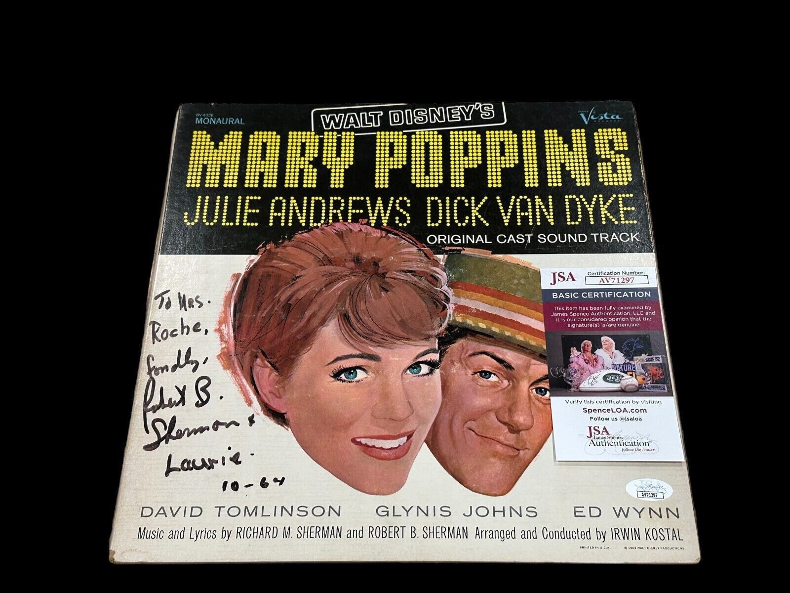 Robert Sherman Mary Poppins Disney Composer Signed Autograph Record Cover JSA