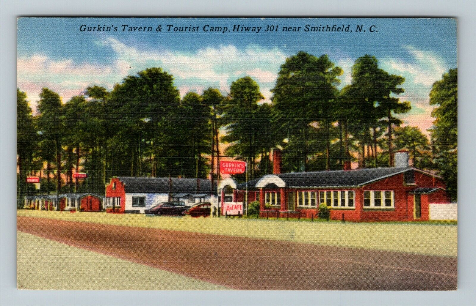 Smithfield NC-North Carolina, Gurkin's Tavern & Camp c1950 Vintage Postcard