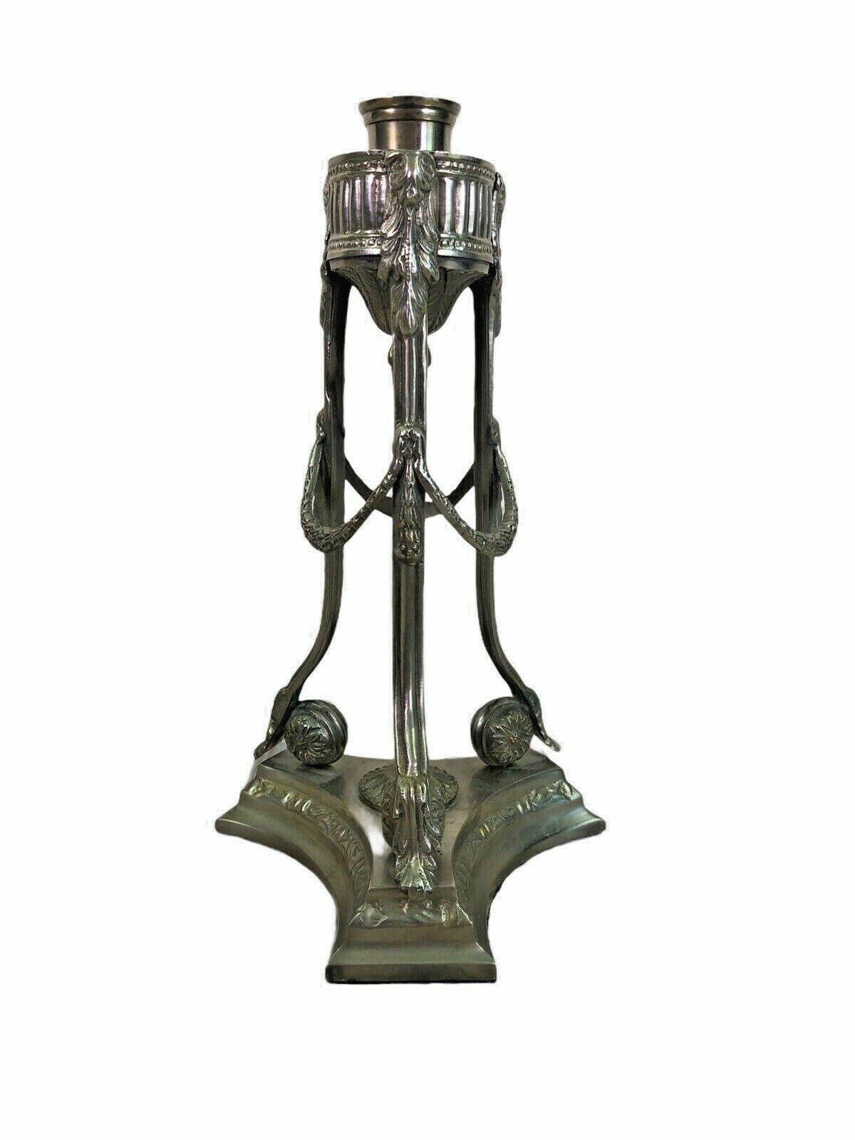 vtg art deco 2 tone silver gold pewter candle holder 10\'\' tall