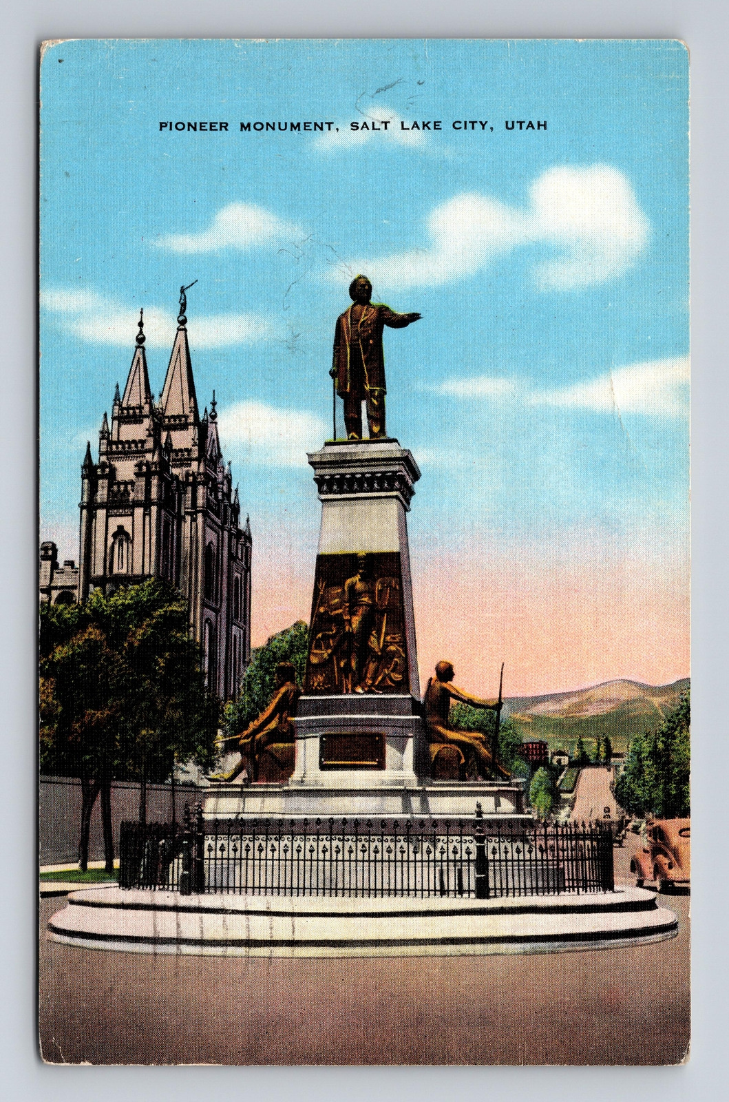 1943 Linen Postcard Salt Lake City UT Pioneer Monument