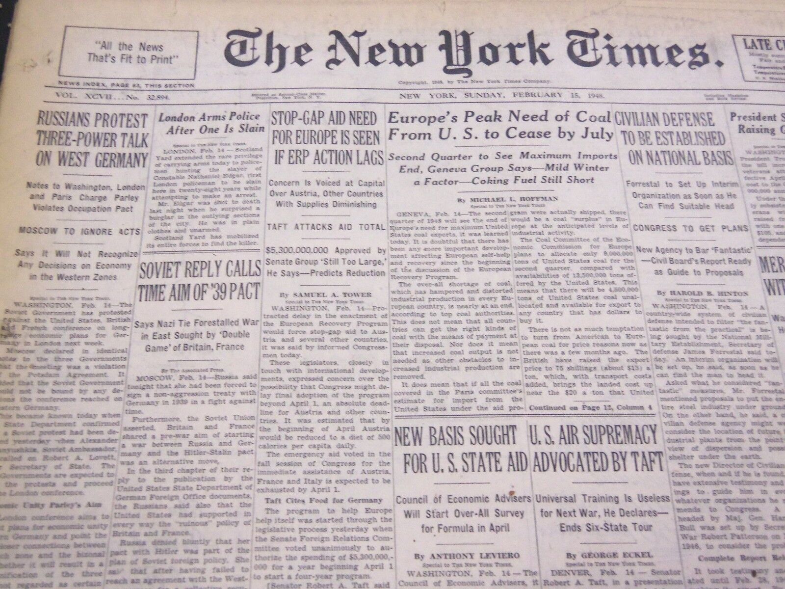 1948 FEBRUARY 15 NEW YORK TIMES - LONDON ARMS POLICE - NT 4403
