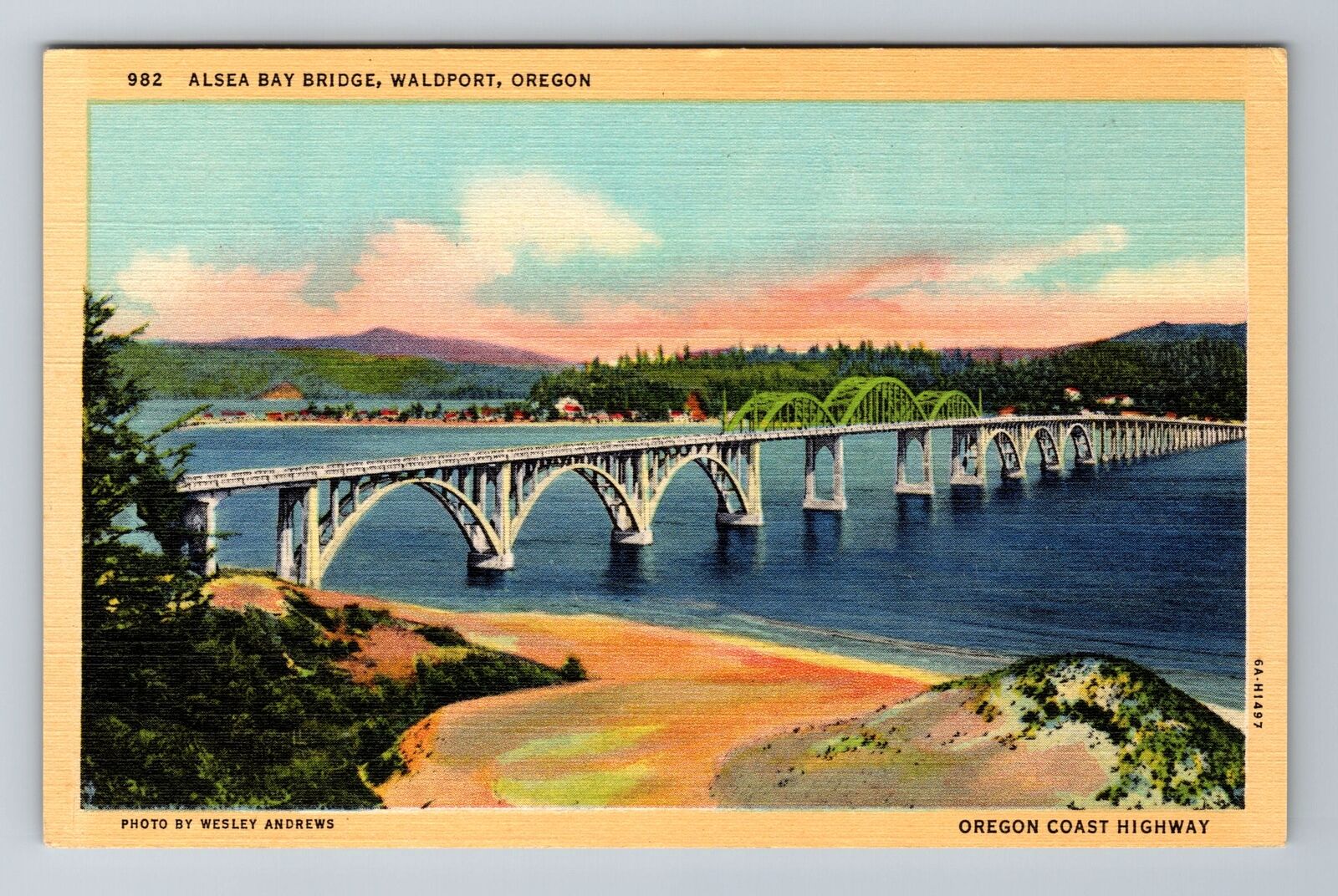 Waldport OR-Oregon, Alsea Bay Bridge, Antique, Vintage Souvenir Postcard