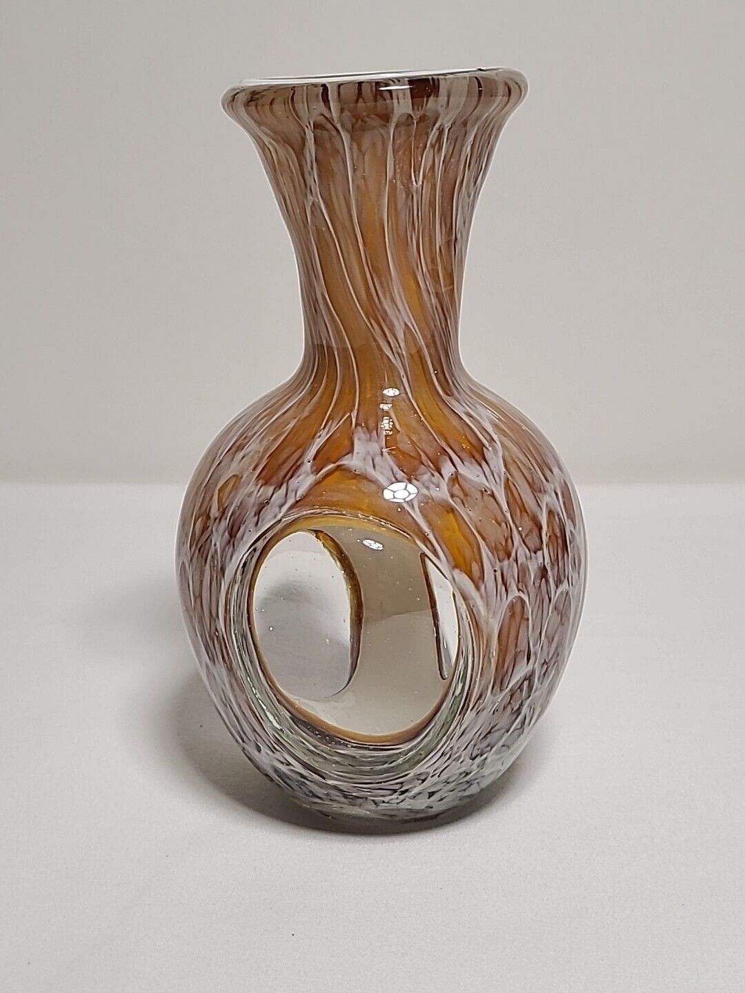 Dynasty Gallery Glass Blown Cased Glass Bubble Vase Oval Windows Browns