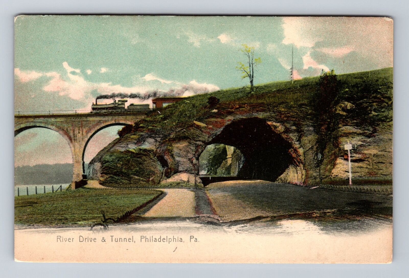 Philadelphia PA-Pennsylvania, River Drive And Tunnel, Antique, Vintage Postcard
