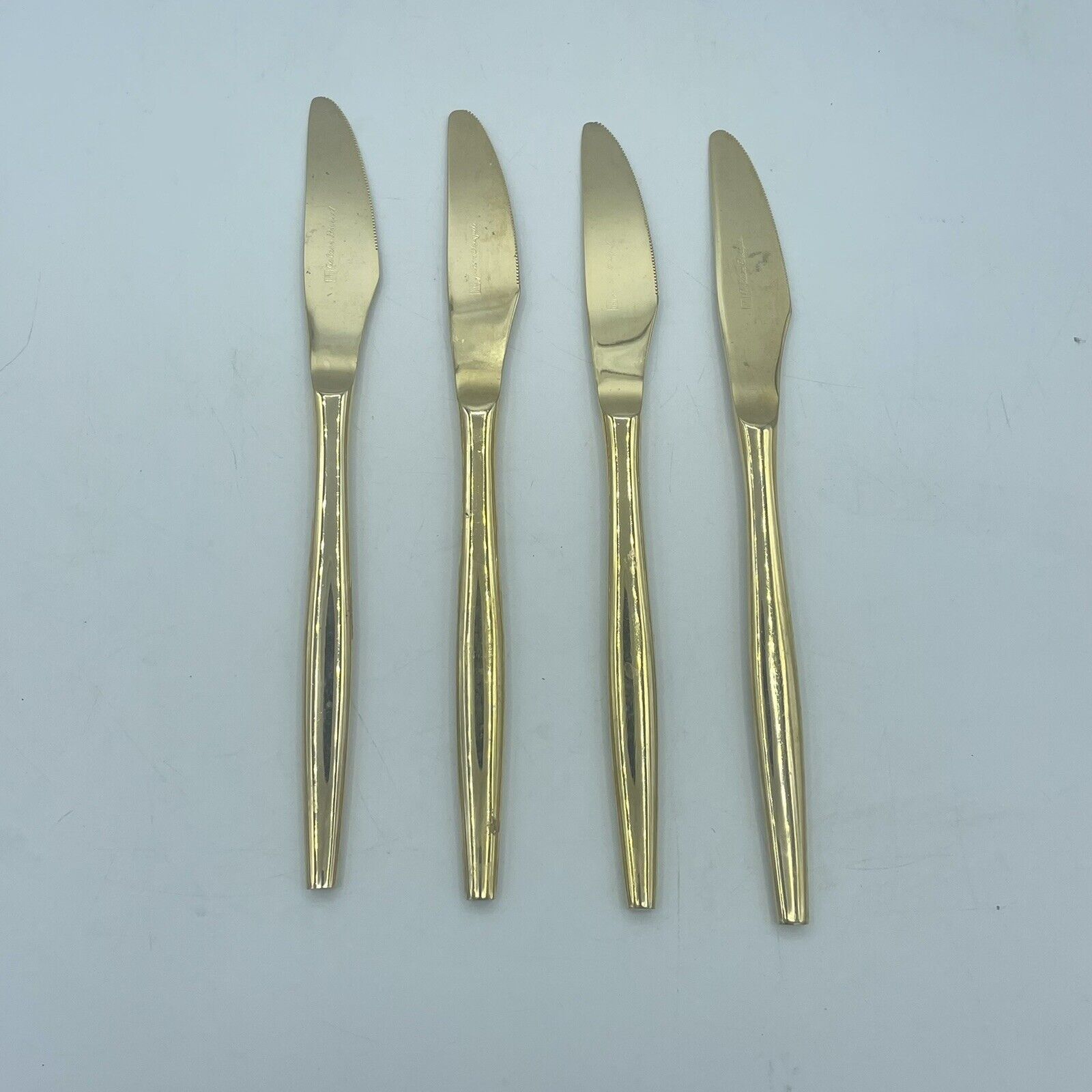 Vintage JH Intl Carlyle Gold Electroplate Stainless Golden Bouquet Rose 4 KNIVES